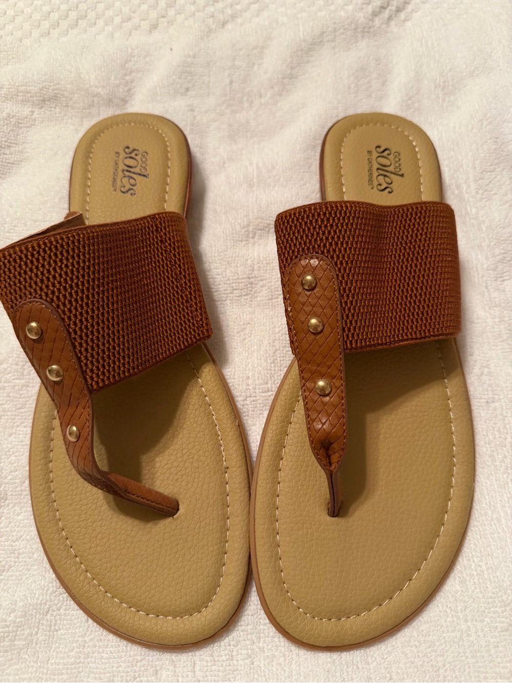 Catherines Tan/Brown Wide-Strap Thong Sandals